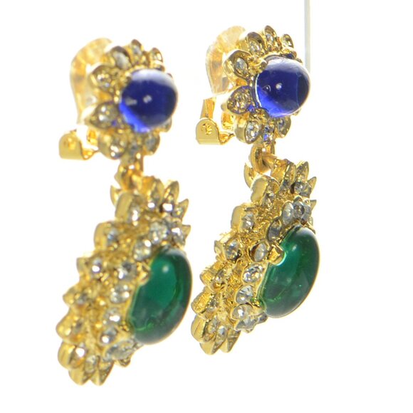 Vintage Kenneth Jay Lane KJL Gold-tone Gemstone & Crystal Drop Earrings - Picture 2 of 8